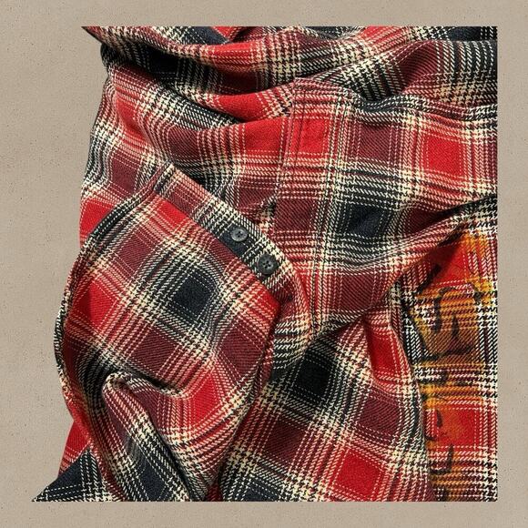 Harley Davidson Men's 3XL Plaid Flannel Button Up Shirt Spell Out Red Gray Black - Picture 8 of 8